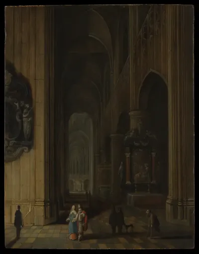 Interior of a Gothic Church at Night