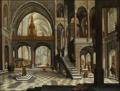 Interior of a Gothic church with staffage