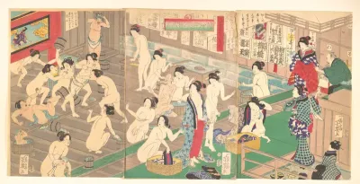 Interior of a Public Bath — Utagawa Yoshiiku Kanvas Tablo
