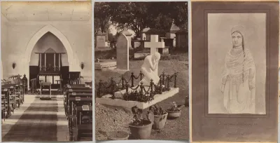 Interior of Church, Neemuch (recto, right); Grave of Dr. Falwasser, Neemuch (recto, left); Indian Lady 250 BC (verso, right)