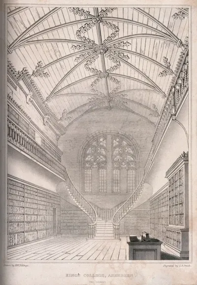 Interior of Kings College library, Aberdeen, which also shows the architectural detail of the ceiling