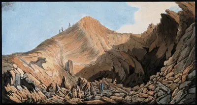 Interior of the crater of one of the little mountains raised by the eruption of Vesuvius in 1760, with large and small fragments of larva