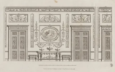Interior Ornamented Wall with Doors, nos. 228–239, plate 42 from "Designs for Various Ornaments"