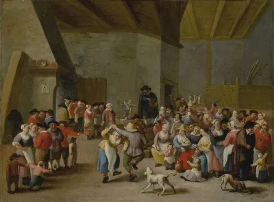 Interior scene with merry-making figures