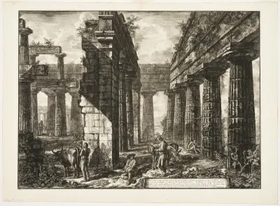 Interior view of the remains of one of the pronaoi of the Temple of Neptune which faces inland, from Different views of Paestum