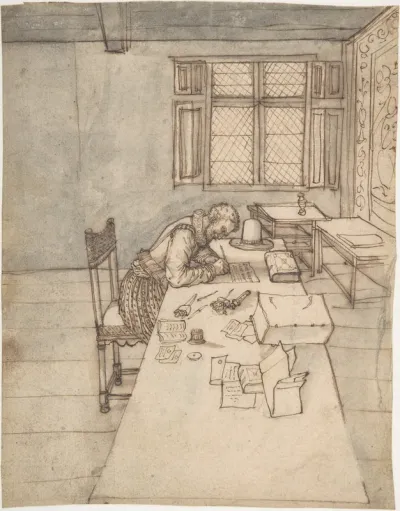 Interior with a Man Writing on a Long Table