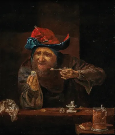 Interior with a peasant sitting at a table