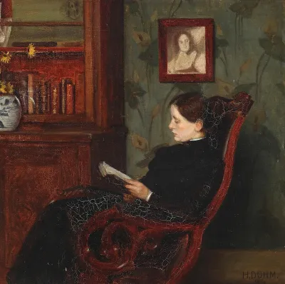 Interior with a reading woman.