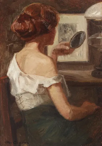 Interior with a woman getting ready.