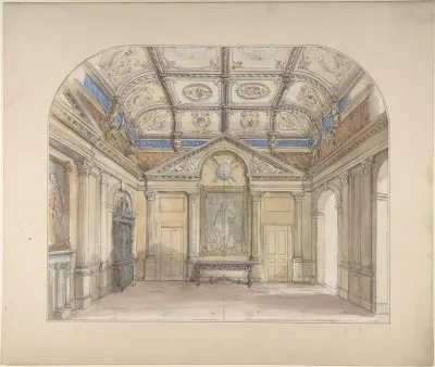 Interior with coffered ceiling and Corinthian order applied to walls