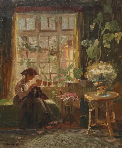 Interior with sunlight through the window.