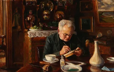 Interior with the artist's father, the Danish painter and sculptor Rudolf Bertelsen