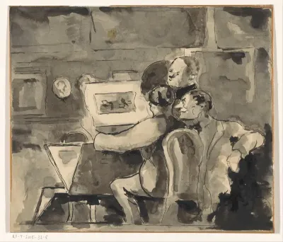 Interior with Three Men Looking at a Print
