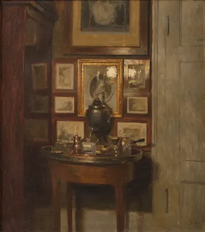 Interiør med en samovar. Aften