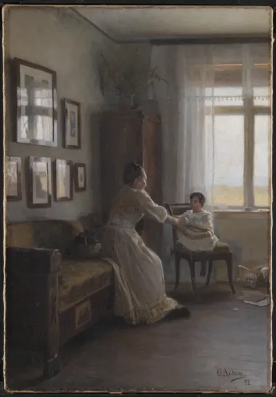 Interiør med kunstnerens hustru og barn