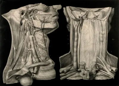Internal anatomy of the neck: two figures, with a black background