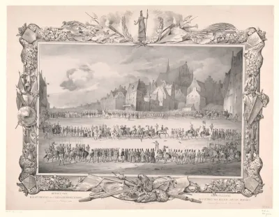 Intocht van hertog Jan van Beieren te Leiden op 18 augustus 1420 opgevoerd door de Leidse studenten op 8 februari 1840