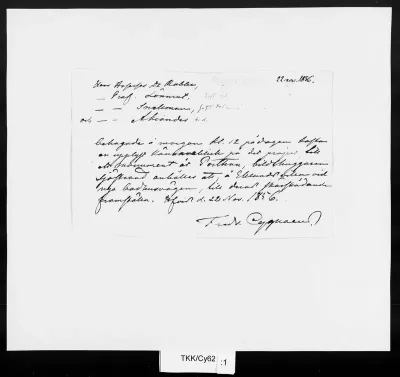 Invitation from rector Fredrik Cygnaeus to examine a design for the Memorial of Henrik Gabriel Porthan by sculptor Carl Eneas Sjöstrand