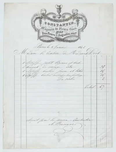 Invoice from Constantin Magasin de Fleurs fines, Paris, for plants and flowers