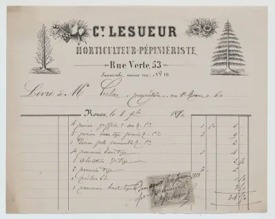 Invoice from Ct. Lesueur, horticulture-nursery, Rouen, for fruit trees