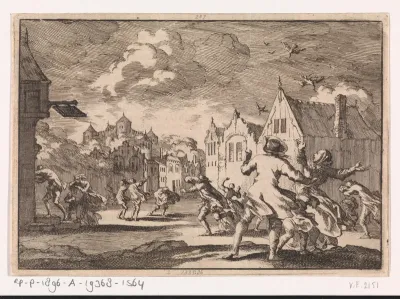 Inwoners van een dorp bij het slot Luchow in Lüneburg worden overvallen door een wervelwind waarbij de vogels dood uit de lucht vallen, 1671