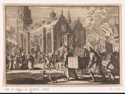 Inwoners van Spiers brengen in goed vertrouwen hun meubelen naar de Dom waar ze vervolgens door de Franse generaal Monclar worden verbrand, 1689