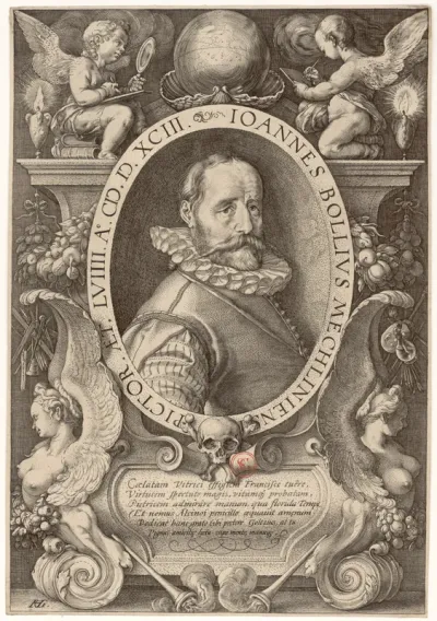 IOANNES BOLLIVS MECHLINIENSI PICTOR. ÆT. LVIII. Ao. CIC.IC.XCIII. HG[oltzius]