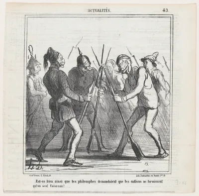 Is this really what the philosophers were thinking of when they asked that the nations should form a mutual bundle?, from 'News of the day,' published in Le Charivari, March 22, 1867