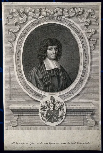 Isaac Barrow. Line engraving by D. Loggan after himself, 1676