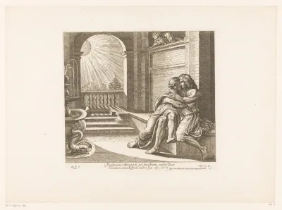Isaak en Rebekka bespied door Abimelech