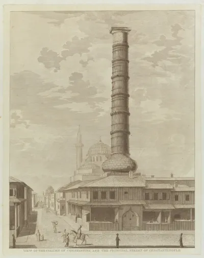 Istanbul: the column of Constantine and the street Yeniçeriler Caddesi
