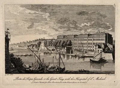 Istituto di St. Michele (home for delinquent children), Rome, Italy. Etching by I. Noval after G. Vasi, 1747