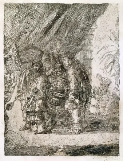 Iston, Pouffamatus, Cracozie and Transmouffe, famous Persian physicians, examining the Stool of Darius after the battle of Arbela