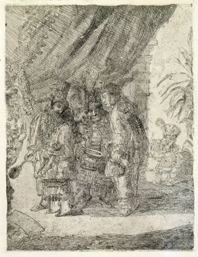 Iston, Pouffamatus, Cracozie and Transmouffe, famous Persian physicians, examining the Stool of Darius