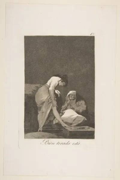 It is nicely stretched (Bien tirada está), plate 17 from "Los Caprichos"