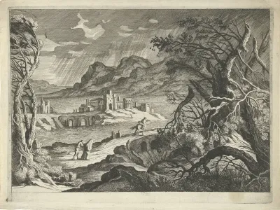 Italiaans landschap in de storm