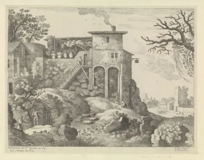 Italiaans landschap met een herberg