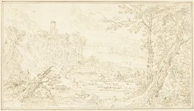 Italiaans landschap met een jachtpartij