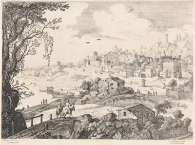 Italiaans landschap met een stad