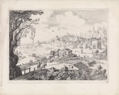 Italiaans landschap met een stad