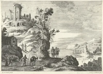 Italiaans landschap met gezicht op een ruïne