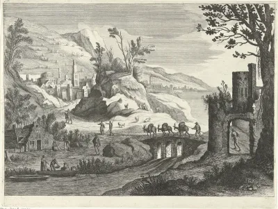Italiaans landschap met gezicht op een stad