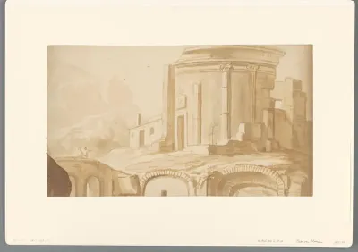 Italiaans landschap met ruïne van tempel