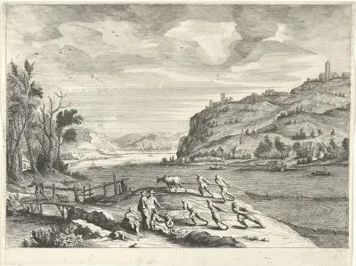 Italiaans landschap met vissers