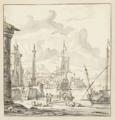 Italiaanse haven met fantasiearchitectuur