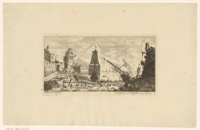 Italiaanse haven met schip liggend op een zijkant