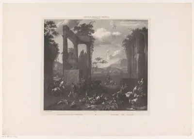 Italiaanse ruïnes met figuren en dieren