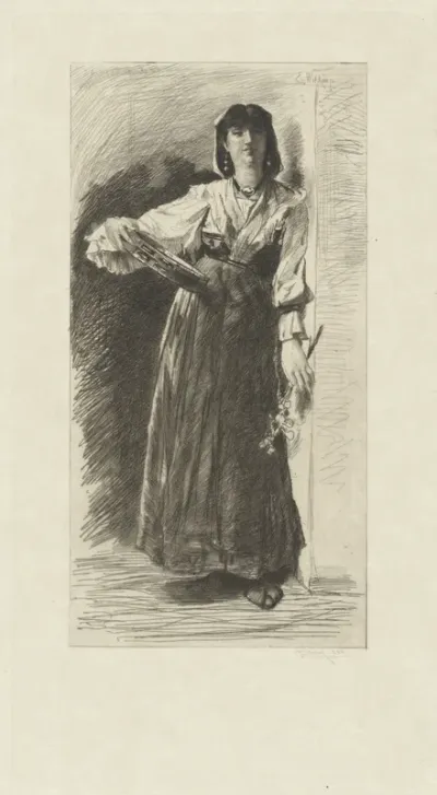 Italiaanse vrouw met tamboerijn in de hand