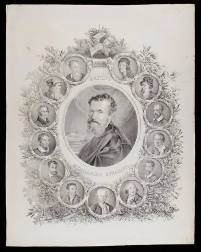Italian artists: Michelangelo in the centre, others around the perimeter