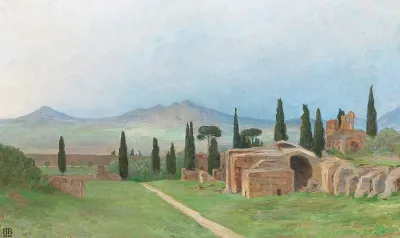 Italian landscape with ruins.